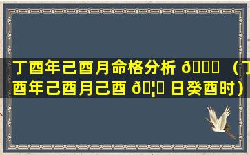 丁酉年己酉月命格分析 🐈 （丁酉年己酉月己酉 🦄 日癸酉时）